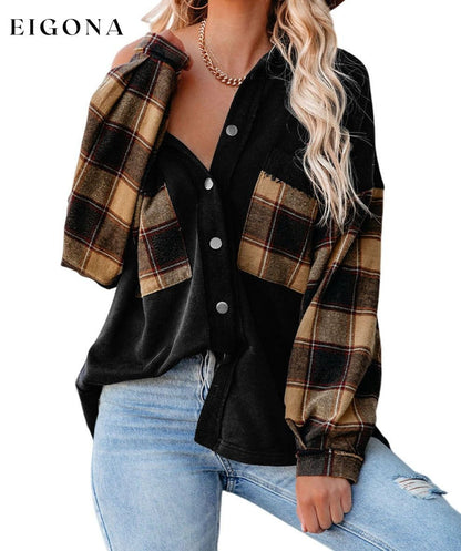 Black Plaid Patchwork Chest Pockets Oversized Shirt Jacket All In Stock Best Sellers Category Shacket clothes EDM Monthly Recomend Hot picks long sleeve shirts Occasion Daily oversized shirt Print Plaid Season Fall & Autumn shirt shirts Style Western top tops