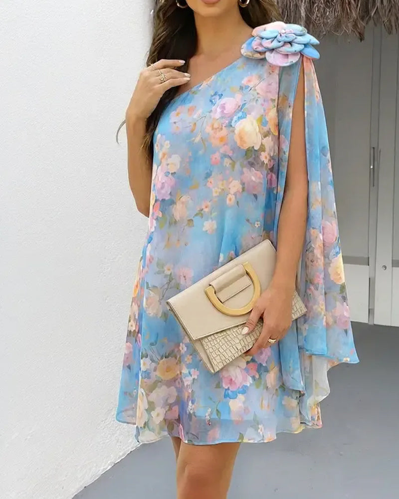 Cape Style Floral Print Dress