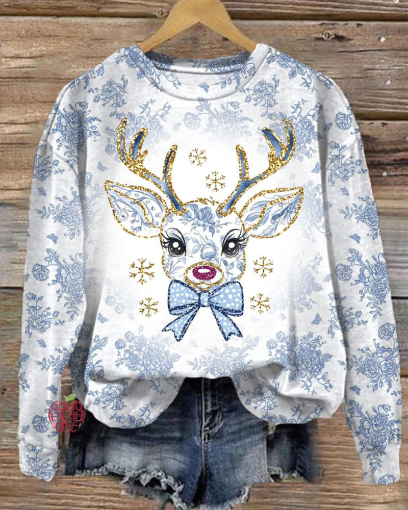 Women's Colorful Glitter Christmas Reindeer Casual Sweatshirt 2024 f/w christmas hoodies & sweatshirts women's christmas