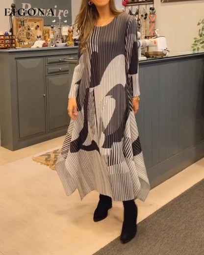 Round Neck Striped Long Dress 2023 f/w 23BF casual dresses Clothes Dresses spring