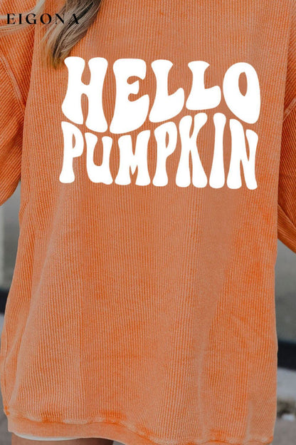 Round Neck Dropped Shoulder HELLO PUMPKIN Graphic Sweatshirt clothes long sleeve Ship From Overseas sweatshirt SYNZ tops trend