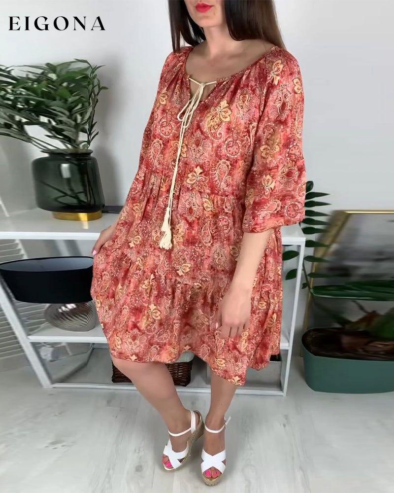 Floral Print Dress with Drawstring casual dresses spring summer