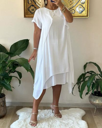 Fake Zweiteiliges, doppellagiges, lockeres Kurzarmkleid