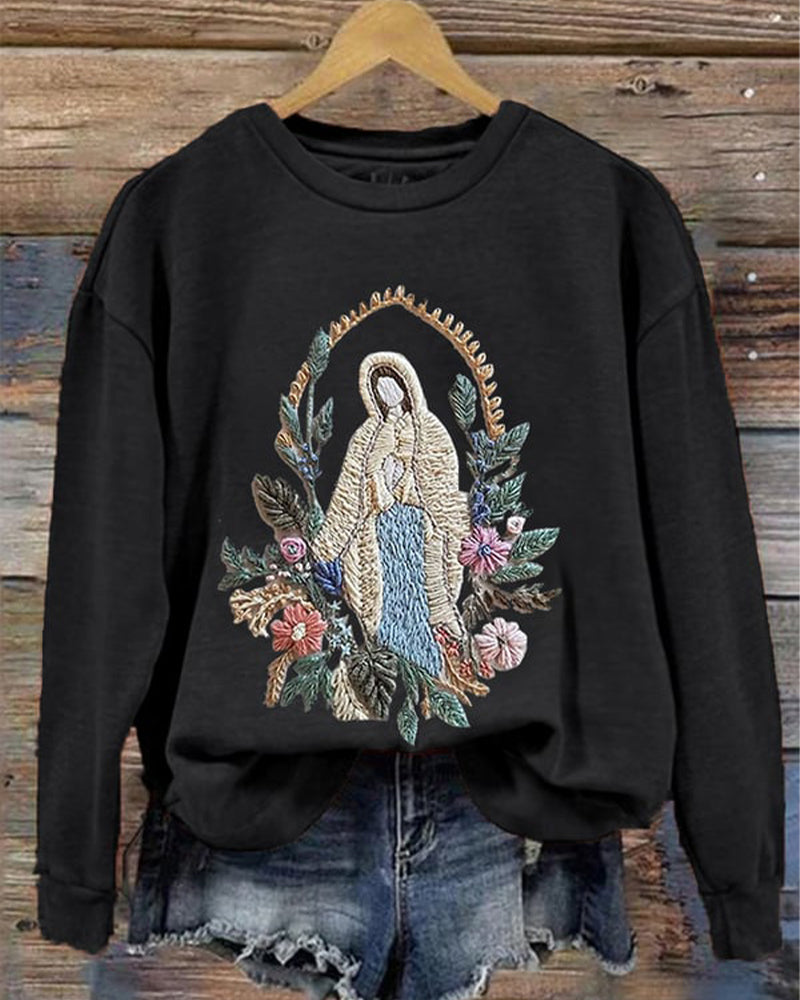 Women's Christian Our Lady Floral Printed Sweatshirt 2024 f/w Faith Lover sweatshirts