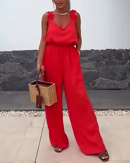 Holiday Suspender Solid Color Jumpsuit