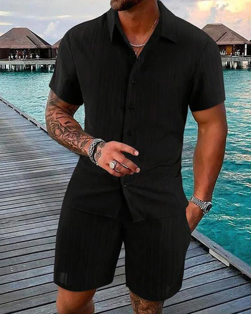 Casual Men's Short-Sleeve Shirt Two-Piece Set