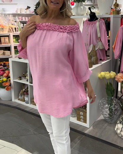 Lockere Bluse mit halblangen Ärmeln und Blumenmuster