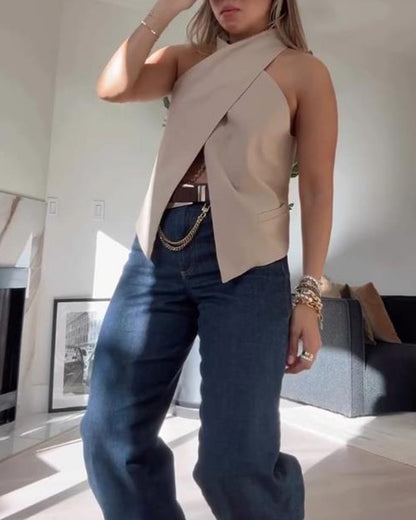 Sexy Bluse mit überkreuztem Neckholder