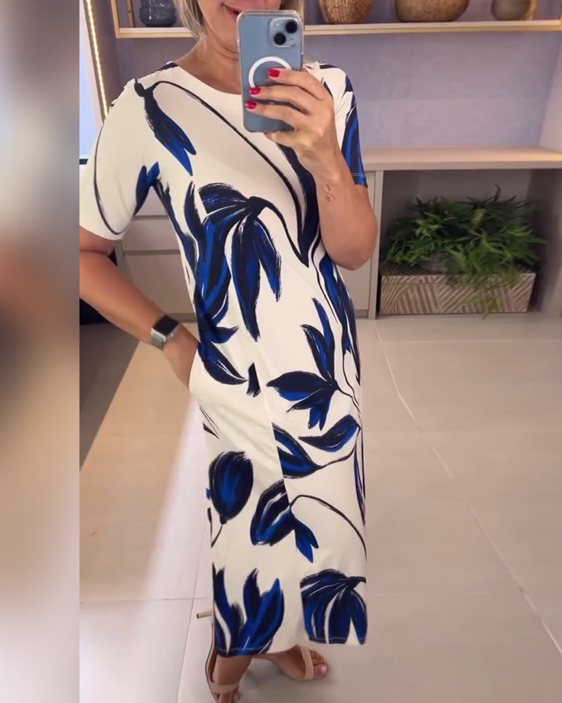 Abito stampato con scollo tondo