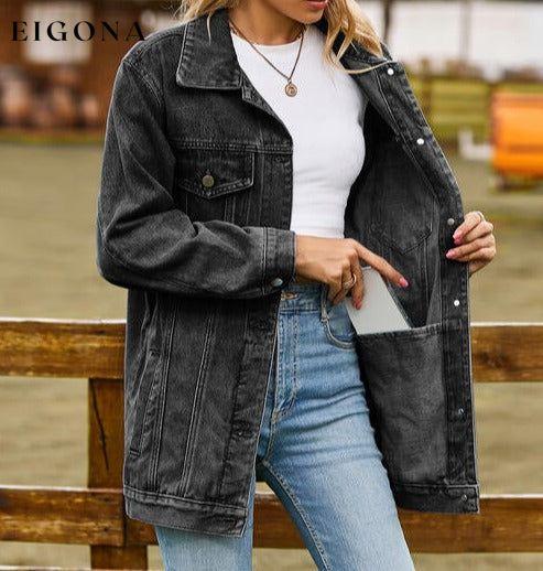 Collared Neck Denim Jacket With Pockets clothes Jackets & Coats M.F Ship From Overseas