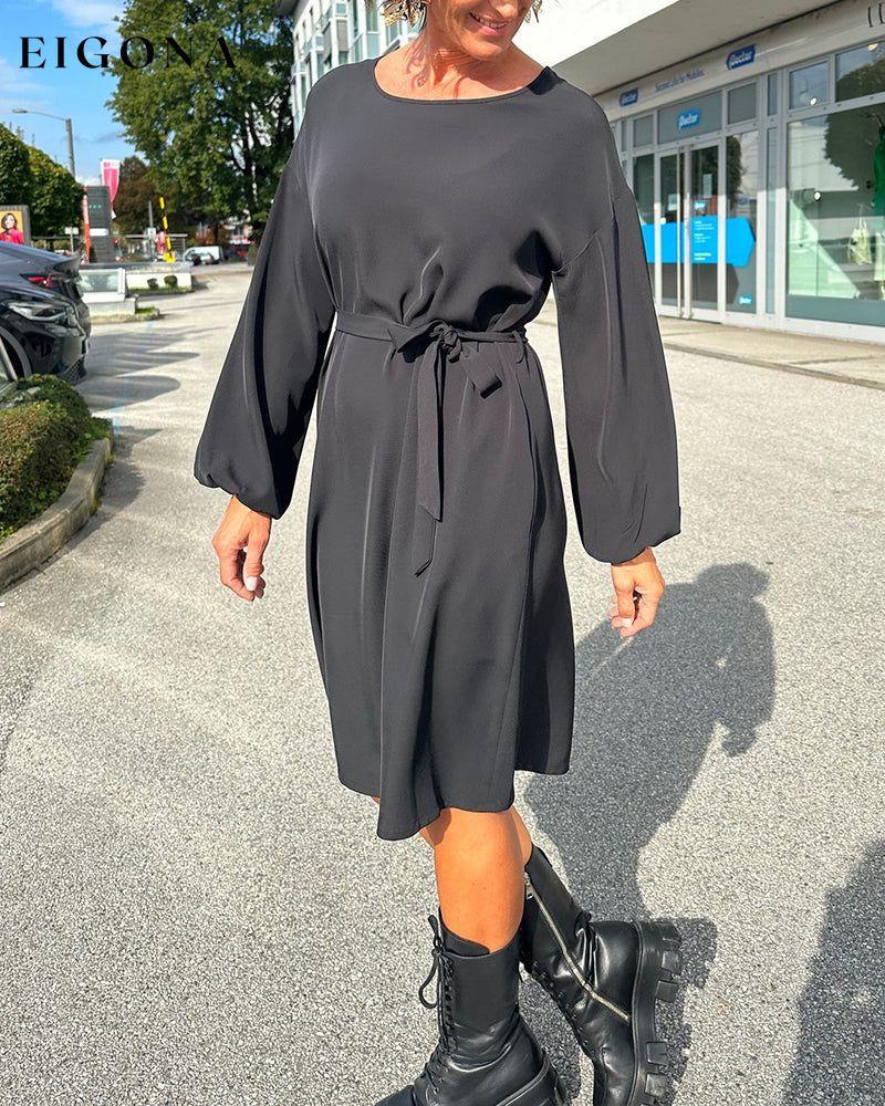 Round neck tie solid color dress Black 2023 f/w 23BF casual dresses Clothes Dresses spring