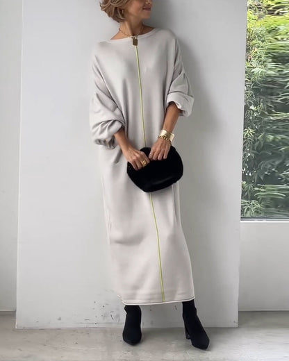 Drop Shoulder Puff Sleeve Shift Casual Maxi Dress 2024 f/w dresses