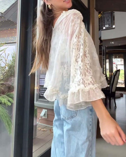 Lace Elegant Solid Color T-shirt