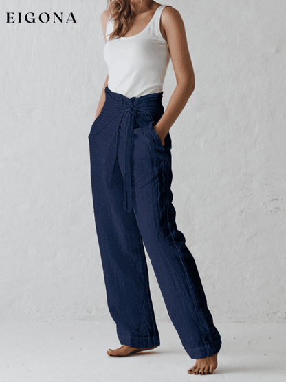 Women's Cotton Linen Solid High Waist Casual Pants bottom cotton linens