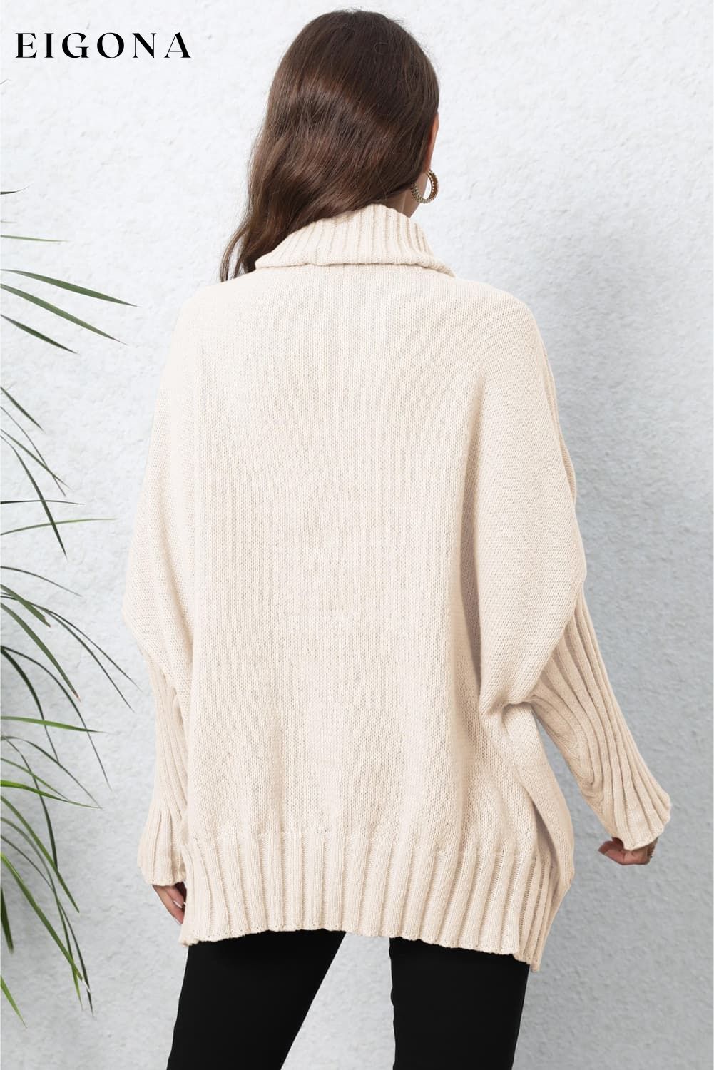 Turtle Neck Long Sleeve Ribbed Sweater clothes O & Y.M Ship From Overseas trend