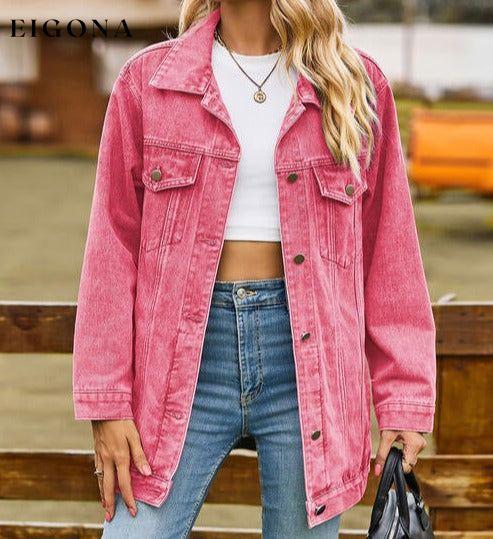 Collared Neck Denim Jacket With Pockets clothes Jackets & Coats M.F Ship From Overseas