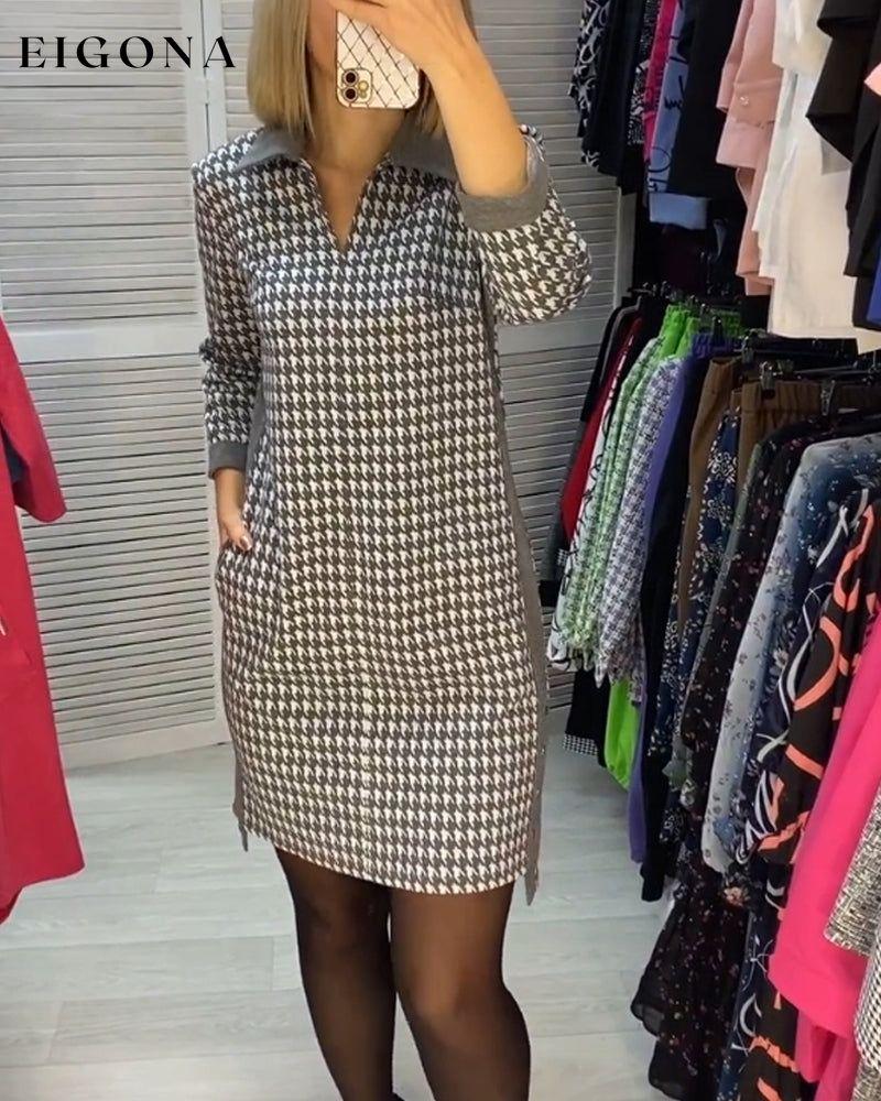 Lapel Pocket Plaid Long Sleeve Dress Gray 2023 f/w 23BF casual dresses Clothes Dresses