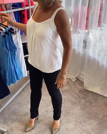 Set Pleated solid casual sleeveless top