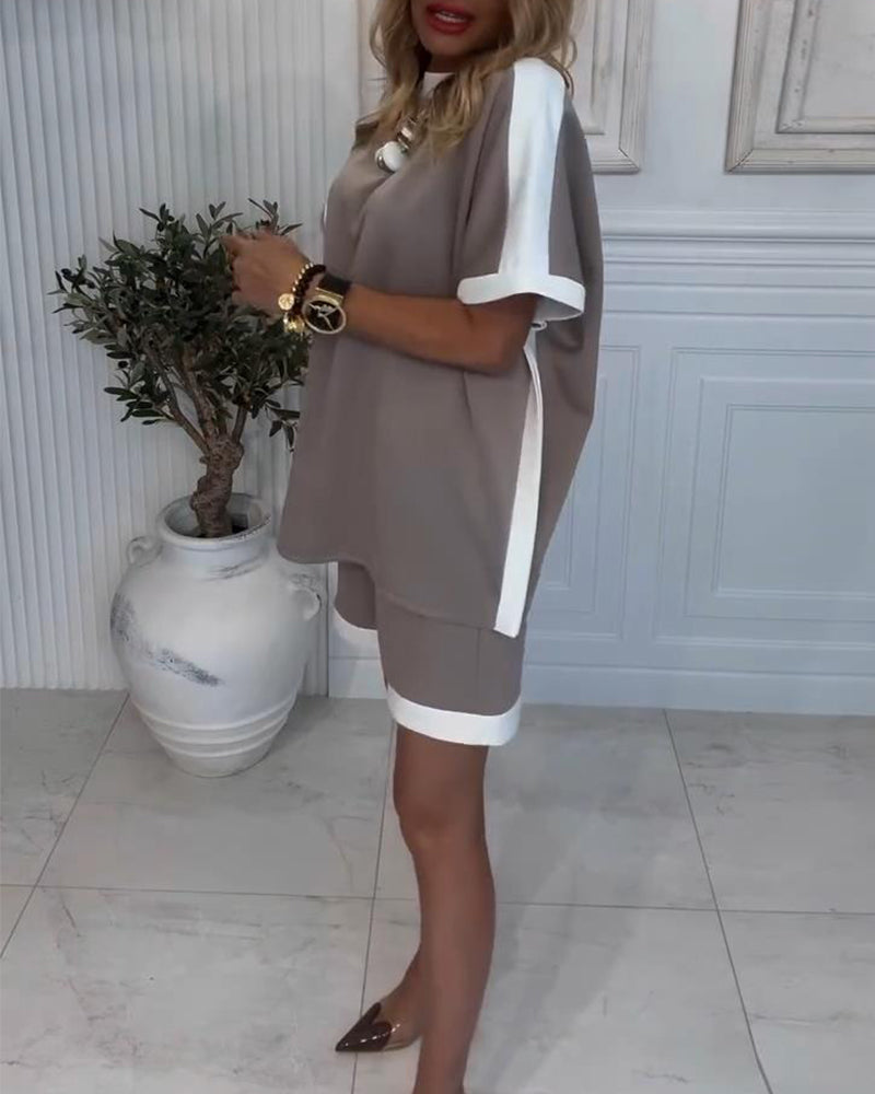 Lässiges Shorts-Set mit Kontrasttaschen