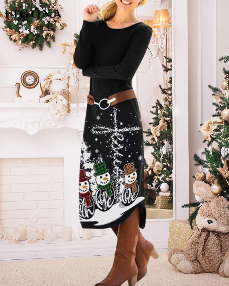 Christmas Print Round Neck Dress 2023 f/w 23BF casual dresses christmas Clothes Dresses spring