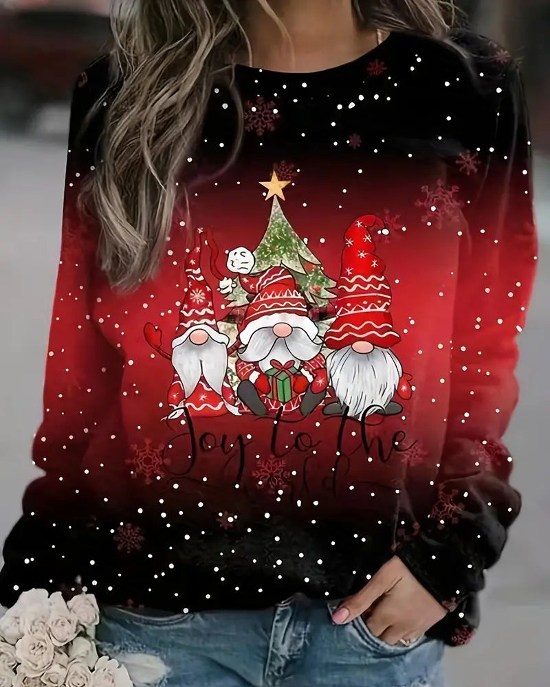 Christmas dwarf print crew neck gradient sweatshirt 2024 f/w christmas spring sweatshirts