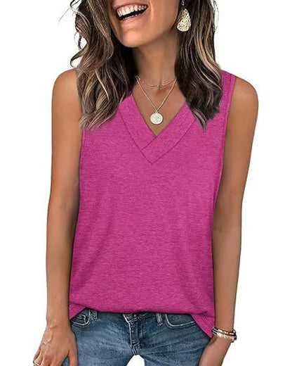 Women's Sleeveless V-Neck Slimming Loose Fit Casual Tank Top T-Shirt
