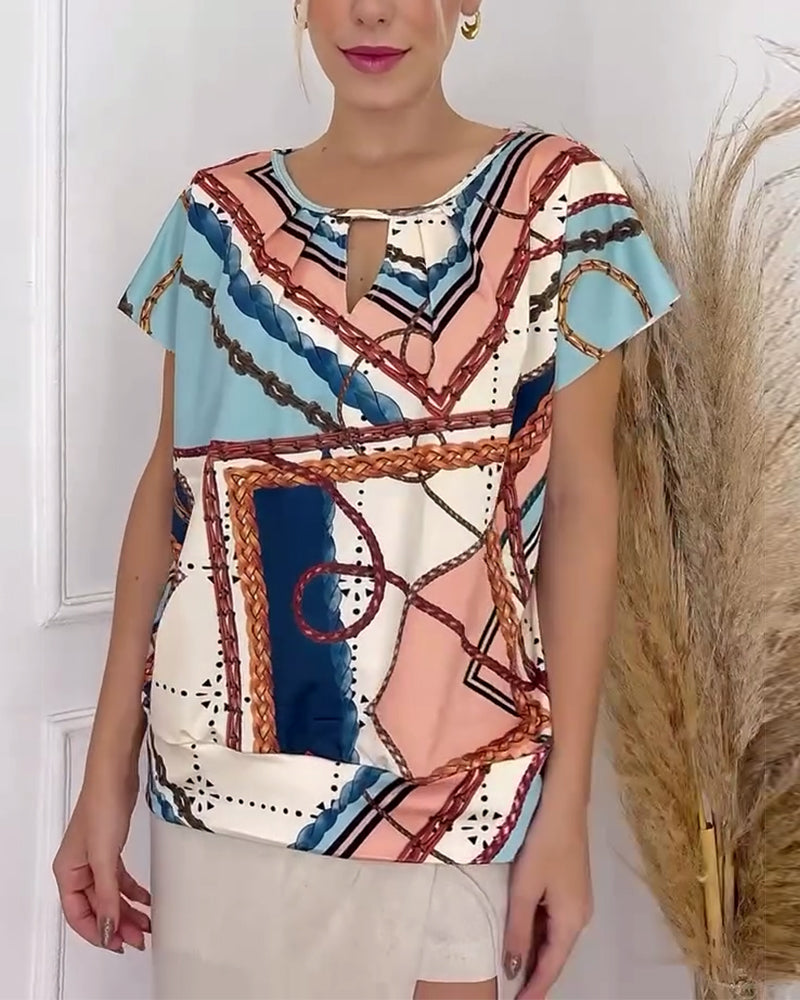 Loose Fit Chain Graphic Print Blouse