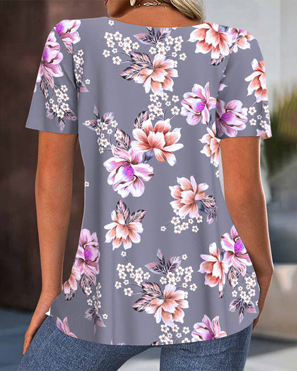 Bluse mit Rundhalsausschnitt und Plissé-Print