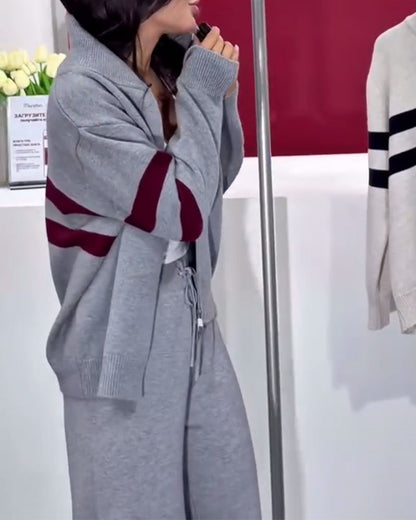 Sporty Striped Polo Cardigan