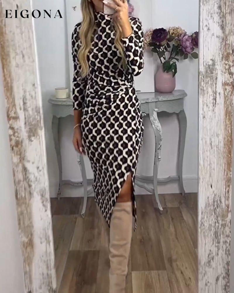 Fish scale print slit dress Black 2023 f/w casual dresses Clothes discount Dresses spring