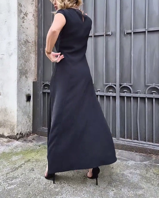 Abito elegante a tinta unita con spacco a maniche corte