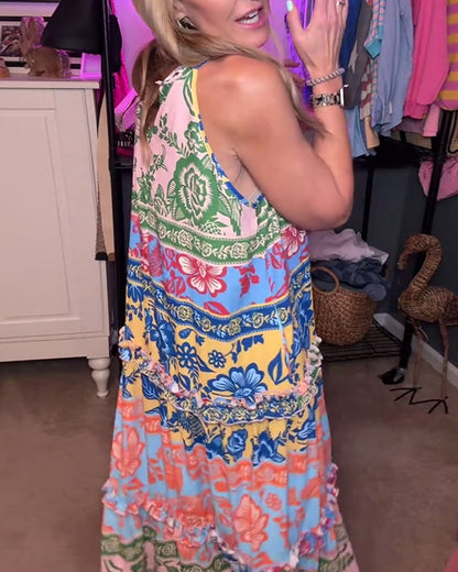 Casual Bohemian Sleeveless Print Dress