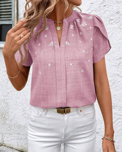 Bluse mit V-Ausschnitt und Blütenblattärmeln