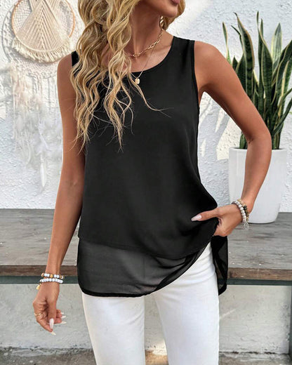 Ärmelloses, einfarbiges, unregelmäßiges Tanktop