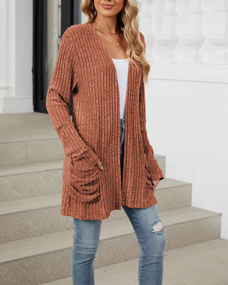 Casual solid color pocket long sleeve cardigan 2024 f/w cardigans spring