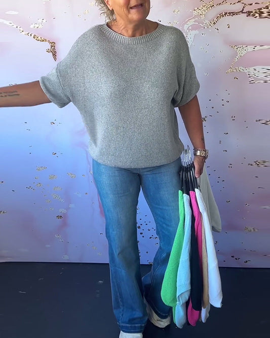 Casual loose solid color round neck pullover