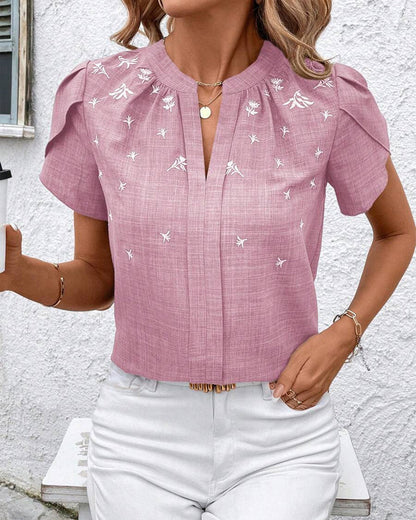 Bluse mit V-Ausschnitt und Blütenblattärmeln