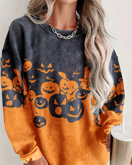 Ghost pumpkin print crew neck casual sweatshirt 2024 f/w halloween sweatshirts