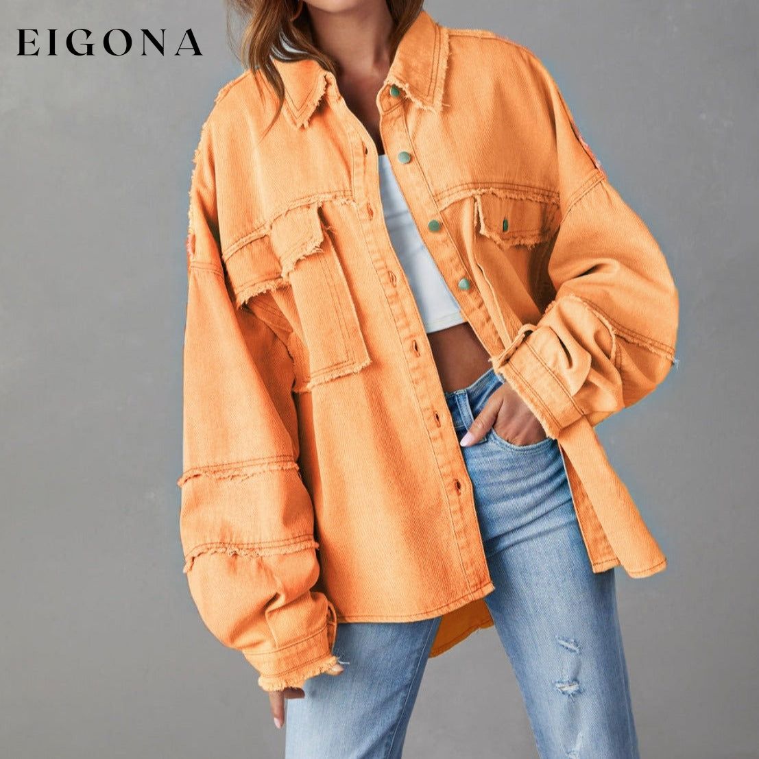 Dropped Shoulder Raw Hem Jacket Sherbet clothes Denim Jacket Jacket long sleeve top Outerwear Ship From Overseas Shipping Delay 09/29/2023 - 10/02/2023 X@Y@K