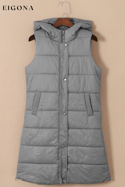 Dark Grey Hooded Long Quilted Vest Coat All In Stock clothes Craft Quilted DL Chic DL Exclusive Jackets & Coats long vest Occasion Daily Print Solid Color Season Winter Style Casual vest vests