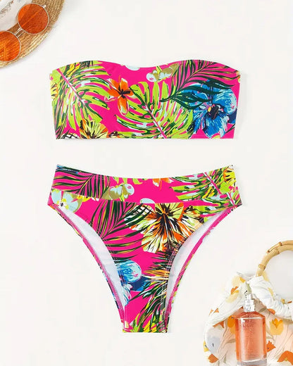 Sexy zweiteiliger Bandeau-Bikini mit Print