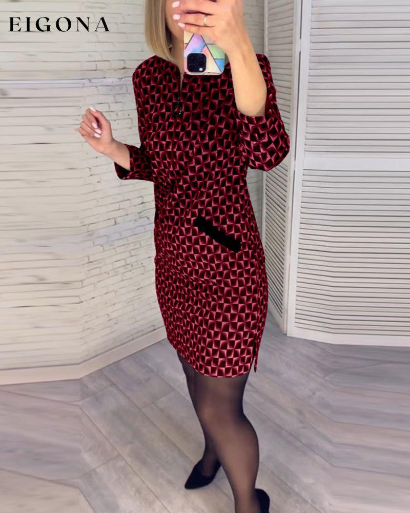 Argyle print long-sleeved dress Red 2023 f/w Casual Dresses Clothes Dresses elegant dress