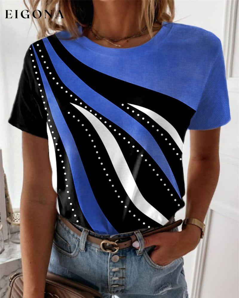 Printed short-sleeve crewneck T-shirt Blue 23BF clothes Short Sleeve Tops Spring Summer T-shirts Tops/Blouses