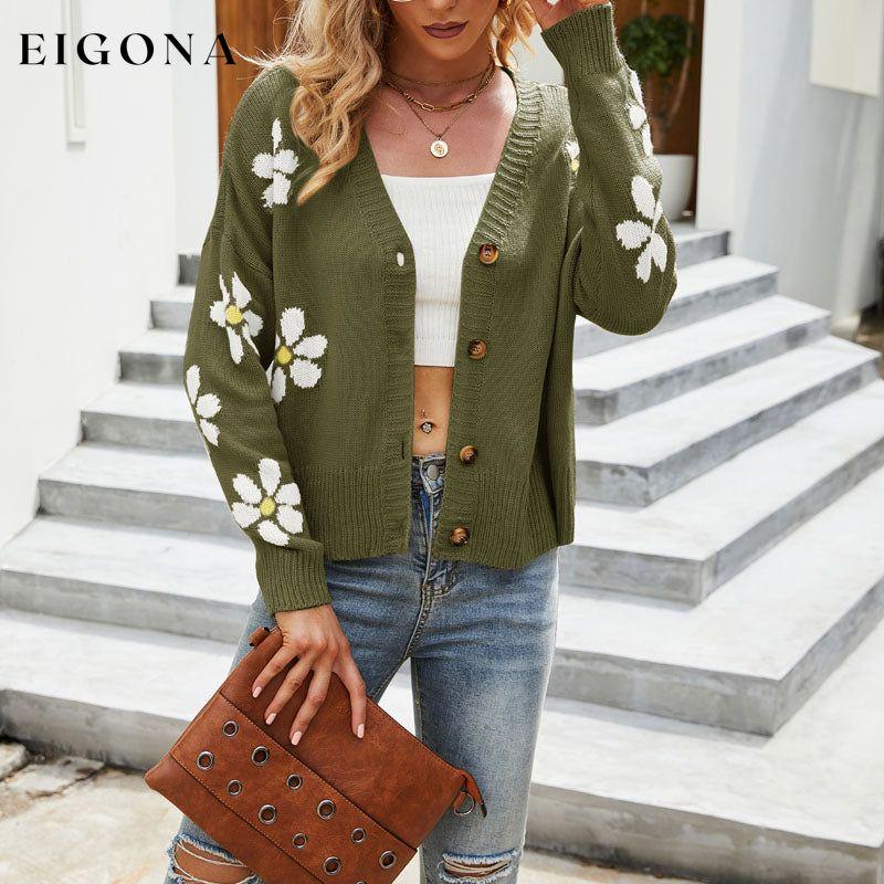 Casual Floral Knitted Cardigan Green best Best Sellings cardigan cardigans clothes Sale tops Topseller