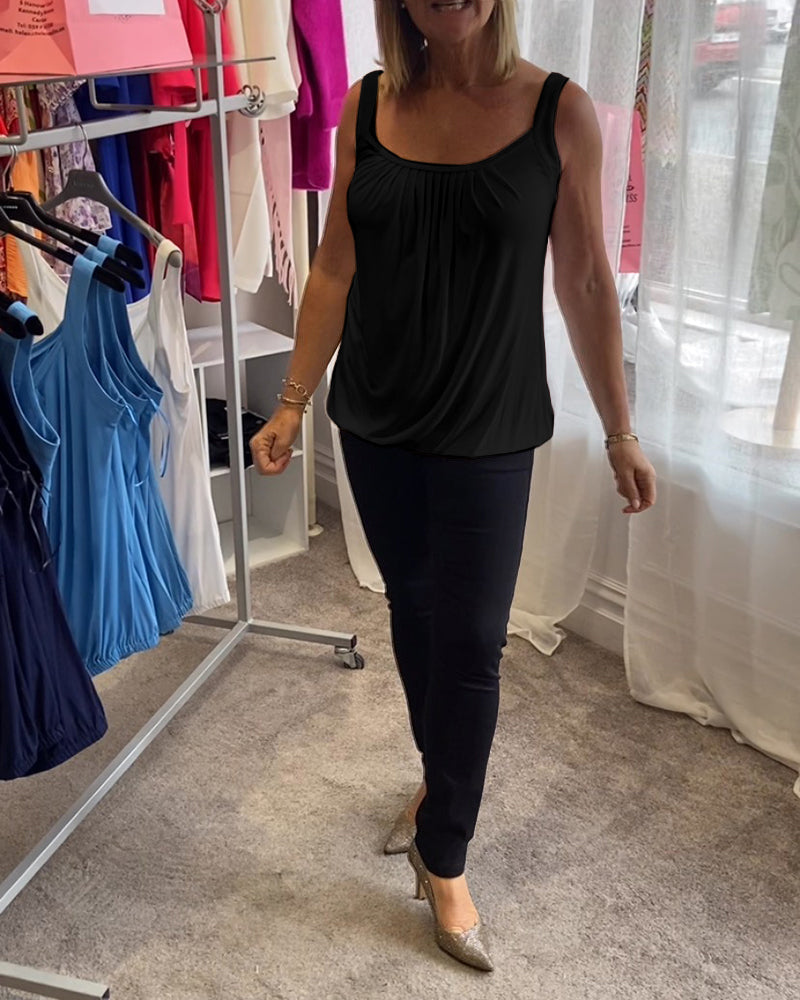 Set Pleated solid casual sleeveless top