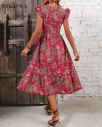 Printed v-neck short-sleeved dress 23BF Casual Dresses Clothes Dresses Spring Summer