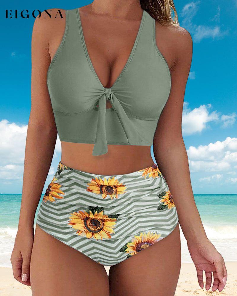 High Waist Push Up Floral Print Bikinis Green 23BF Bikinis Clothes Summer Swimwear