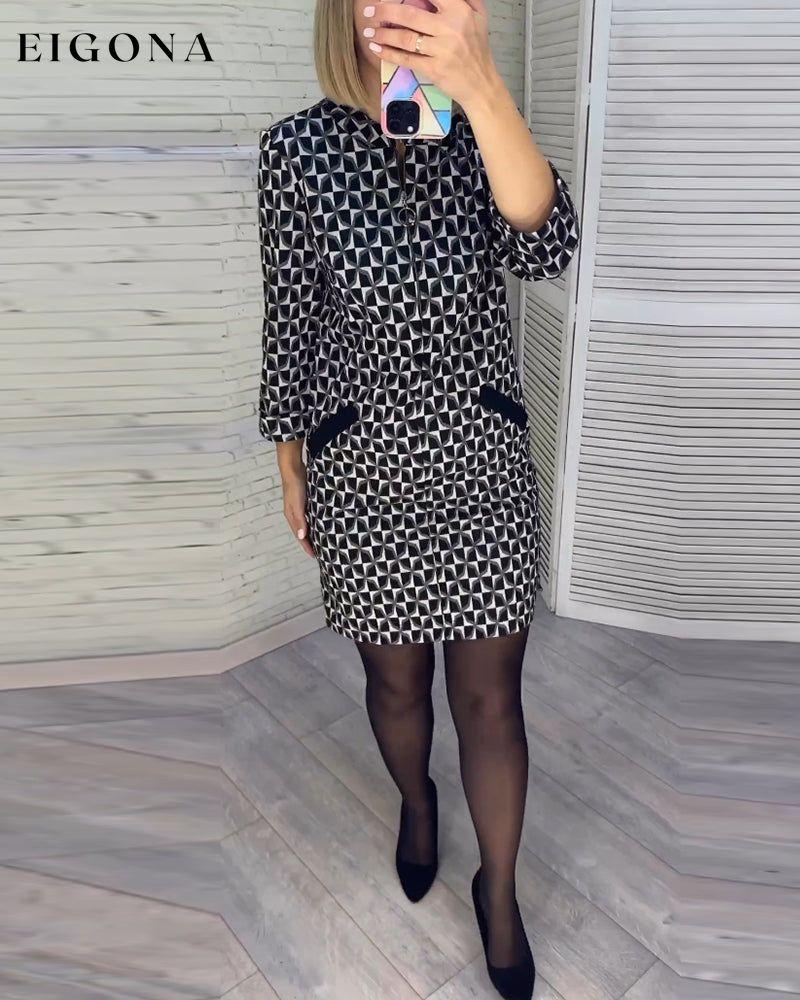 Argyle print long-sleeved dress 2023 f/w Casual Dresses Clothes Dresses elegant dress