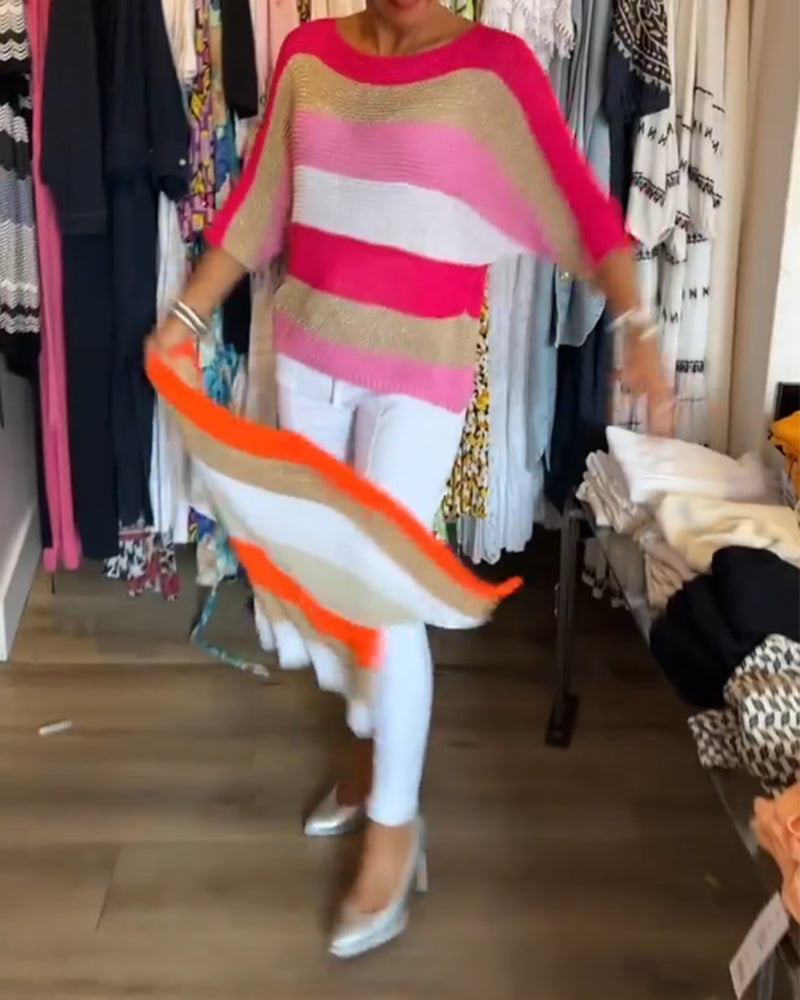 Color block genser med rund hals