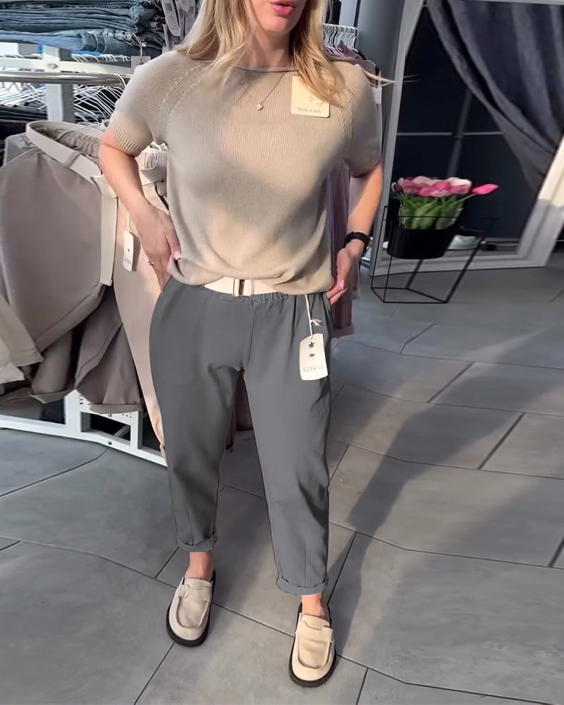 Einfarbige, lässige, gerade Hose